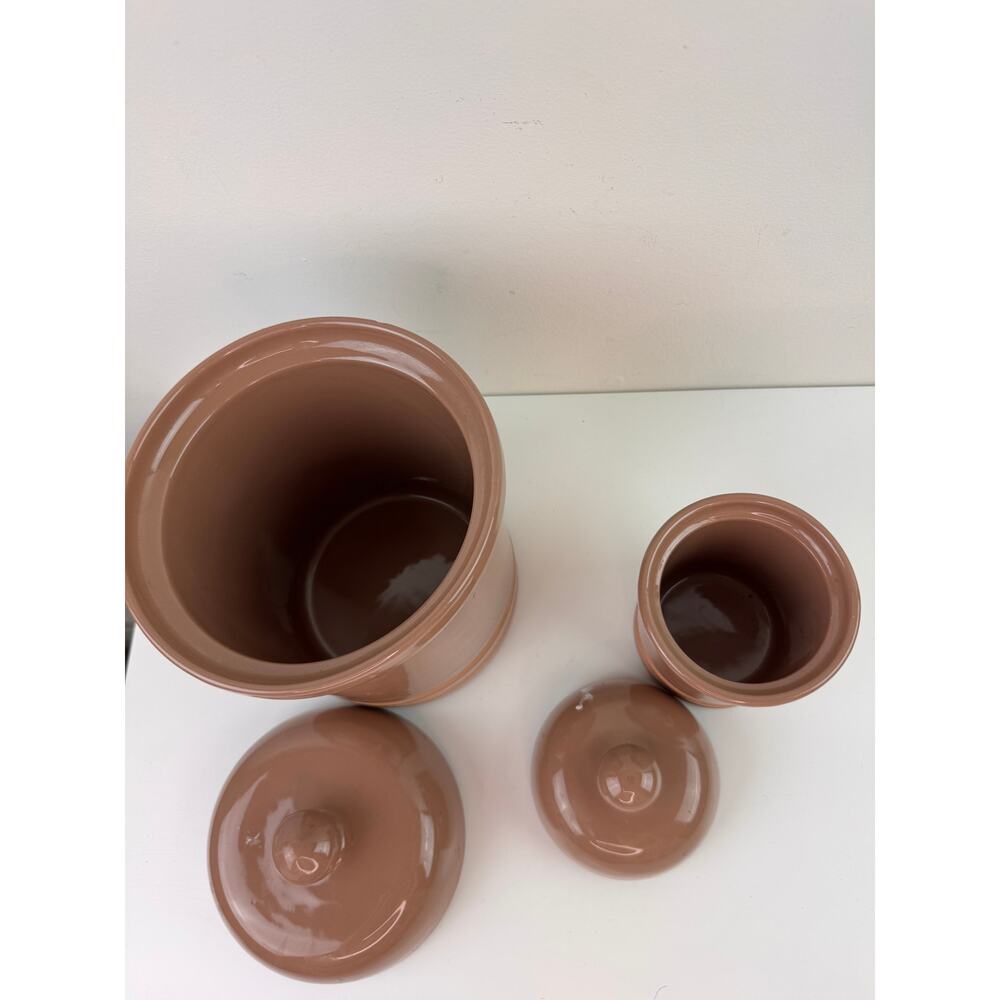 Vintage HiMark Italy Gourmet Kitchen Brown Canisters Ceramic With Lid Set of 2 - Picture 5 of 7